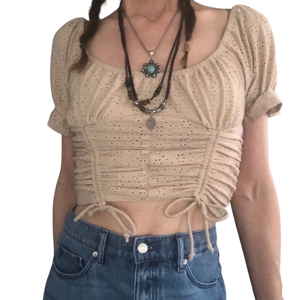 Urban Romantics M Eyelet Corset Blouse Top Coquette Ren Faire Boho Festival Crop